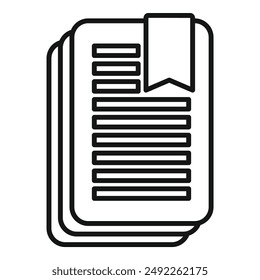 Minimalist line drawing of a stack of documents with a prominent bookmark