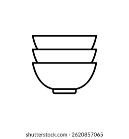 Minimalist line drawing of stacked kitchen bowls, home dinnerware icon
