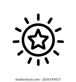 Minimalist Line Drawing Star Inside Shining Sun Icon Graphic