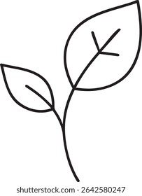 A minimalist line drawing of a stem with two leaves, showcasing a simple and clean design on a white background.