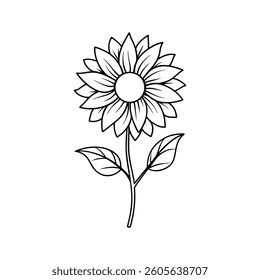 A minimalist line drawing of a sunflower in a black and white style.