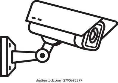 A minimalist line drawing of a surveillance camera attached to a wall, ready for security monitoring.