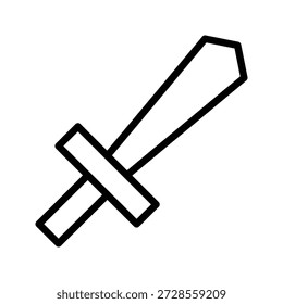 Un dibujo de línea minimalista de una espada, presentado como un icono limpio. Diseño de interfaz de usuario de icono de línea única para niños y juguetes.