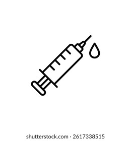 Minimalist Line Drawing of a Syringe with Droplet for Medical Illustration
