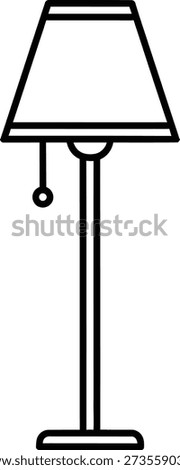 A minimalist line drawing of a table lamp with a pull chain switch and a simple shade, set against a plain white background.

