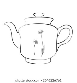 Desenho de Linha Minimalista de Bule com Design Floral