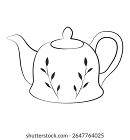 Desenho de Linha Minimalista de Bule com Design de Folha