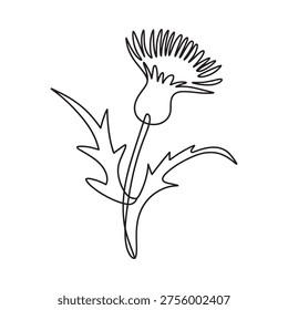 Minimalist line drawing of a thistle flower with detailed seed head
