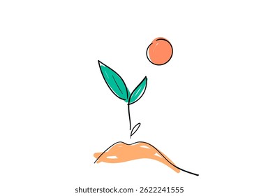 Minimalist line drawing of three growing plants in different stages of growth. 