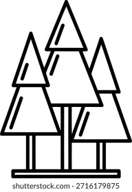 Un dibujo minimalista de tres árboles estilizados en fila, representados en líneas negras sobre un fondo blanco, creando un efecto visual simple pero llamativo.