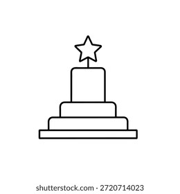 Dibujo de línea minimalista de pastel de tres niveles con estrella superior que representa la celebración y el logro