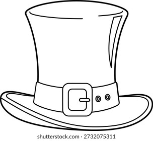 A minimalist line drawing of a top hat adorned with a buckle and brim, presented on a plain white background.