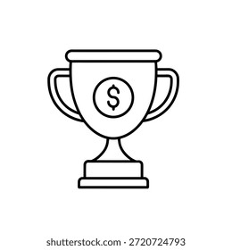 Dibujo de línea minimalista de trofeo con signo de dólar que representa el éxito financiero y el logro monetario