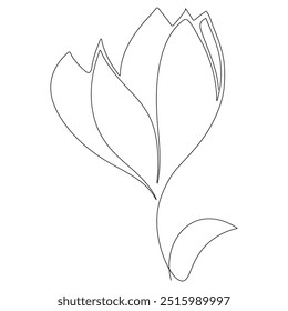 Minimalist line drawing of a tulip flower with distinct petals and a leaf, perfect for coloring pages or elegant designs