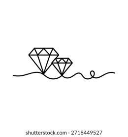 Dibujo de línea minimalista de dos diamantes conectados por una línea curva que fluye