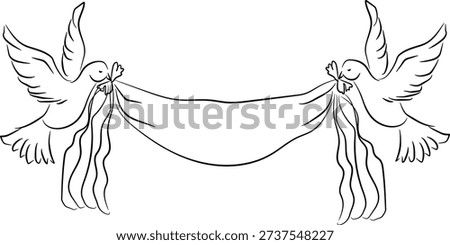 Minimalist Line Drawing of Two Doves Carrying a Banner Ribbon
