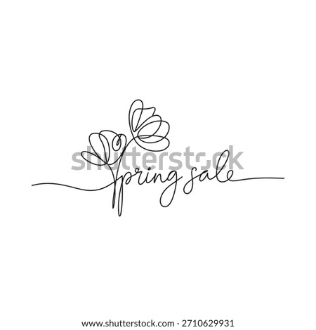 A minimalist line drawing of two flowers above the handwritten text 'Spring Sale' on a white background.
