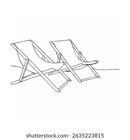 Minimalist line drawing of two folding beach chairs on a sunny summer day