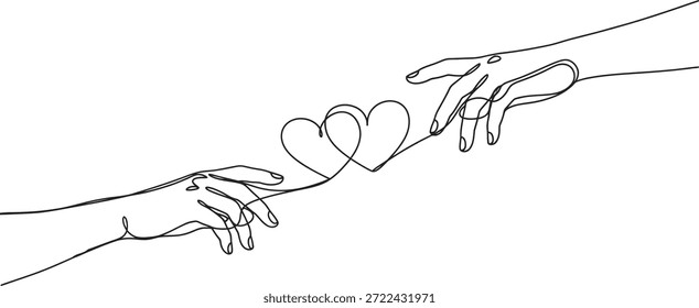Un dibujo minimalista de dos manos entrelazadas, formando una forma de corazón con sus dedos.