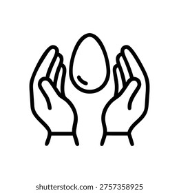A minimalist line drawing of two hands cupped around an egg, conveying protection and care. The image features a simple black line art style on a white background.