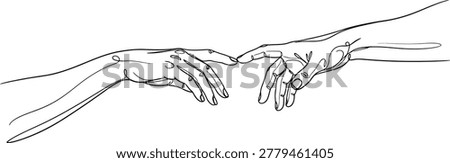 A minimalist line drawing of two hands reaching out to each other, conveying a sense of unity and solidarity.