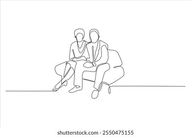 Un dibujo de línea minimalista de dos personas sentadas juntas en un sofá, transmitiendo la conexión.