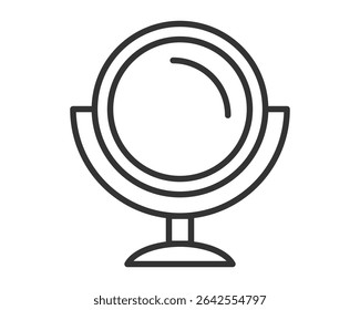 Minimalist line drawing of a vanity mirror. Symbolizes reflection, beauty, and selfcare. Ideal for cosmetic, lifestyle, or design projects. Clean, modern aesthetic.
