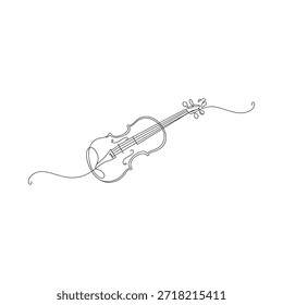 Desenho de linha minimalista de um violino mostrando sua forma elegante e essência musical