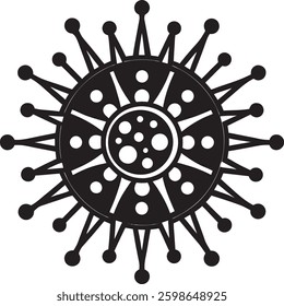 A minimalist line drawing of a virus symbol