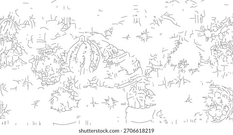 Um desenho em linha minimalista de uma fatia de melancia, destacando sua forma icônica e padrão de sementes.