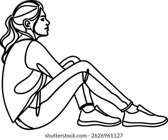 Minimalist line drawing of a woman in athletic attire sitting and looking away