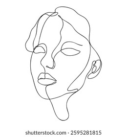 minimalist line drawing of woman face, showcasing elegant features and flowing lines. This artistic representation captures beauty and simplicity in unique way