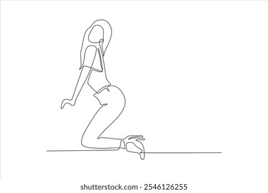 A minimalist line drawing of a woman in a kneeling pose, emphasizing form and movement.