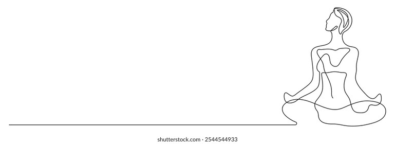 Desenho de linha minimalista de uma mulher meditando