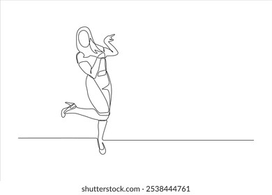A minimalist line drawing of a woman playfully posing on one leg.