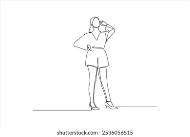 A minimalist line drawing of a woman posing stylishly in a casual outfit.