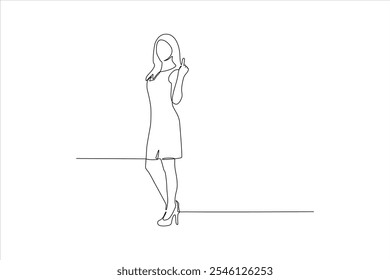 A minimalist line drawing of a woman posing with a peace sign.