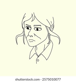 Minimalist line drawing of a woman's face. Simple, clean black lines on a light background.