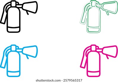 Minimalist line drawings, spray bottles, colorful outlines, blue green pink, simple geometric shapes, clean design, vector illustration style, household cleaning products, flat graphic design, multicu