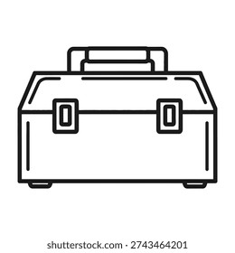 Minimalist line drawn hard shell suitcase with sturdy handles and retractable wheels standing upright against a neutral background for travel branding and organizational designs