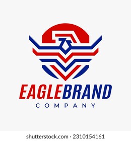 Minimalist line eagle abstract badge logo design. United states hawk logo brand.