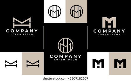 Minimalist line geometric letter M H MH HM logo design. Fancy initial MH HM logo