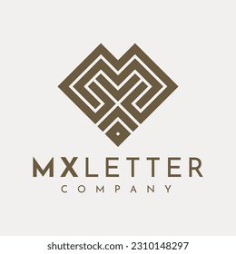 Minimalist line geometric letter M X MX XM logo design. Luxury initial MX logo.