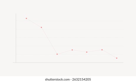 Minimalist line graph with red data points on a light gray background. The graph shows a downward trend with evenly spaced points. Simple and clean design. Graphic element vector.