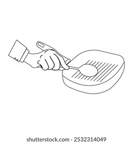 Minimalist line of hands holding frying pan and kitchen utensils for coloring, Cooking Utensils Line icon, Sketch Design, Pixel perfect, Editable stroke. Logo, Sign, Symbol. Kitchen.