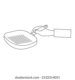 Minimalist line of hands holding frying pan and kitchen utensils for coloring, Cooking Utensils Line icon, Sketch Design, Pixel perfect, Editable stroke. Logo, Sign, Symbol. Kitchen.