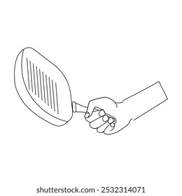 Minimalist line of hands holding frying pan and kitchen utensils for coloring, Cooking Utensils Line icon, Sketch Design, Pixel perfect, Editable stroke. Logo, Sign, Symbol. Kitchen.