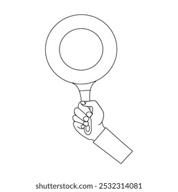 Minimalist line of hands holding frying pan and kitchen utensils for coloring, Cooking Utensils Line icon, Sketch Design, Pixel perfect, Editable stroke. Logo, Sign, Symbol. Kitchen.