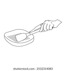 Minimalist line of hands holding frying pan and kitchen utensils for coloring, Cooking Utensils Line icon, Sketch Design, Pixel perfect, Editable stroke. Logo, Sign, Symbol. Kitchen.