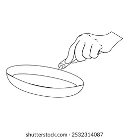 Minimalist line of hands holding frying pan and kitchen utensils for coloring, Cooking Utensils Line icon, Sketch Design, Pixel perfect, Editable stroke. Logo, Sign, Symbol. Kitchen.